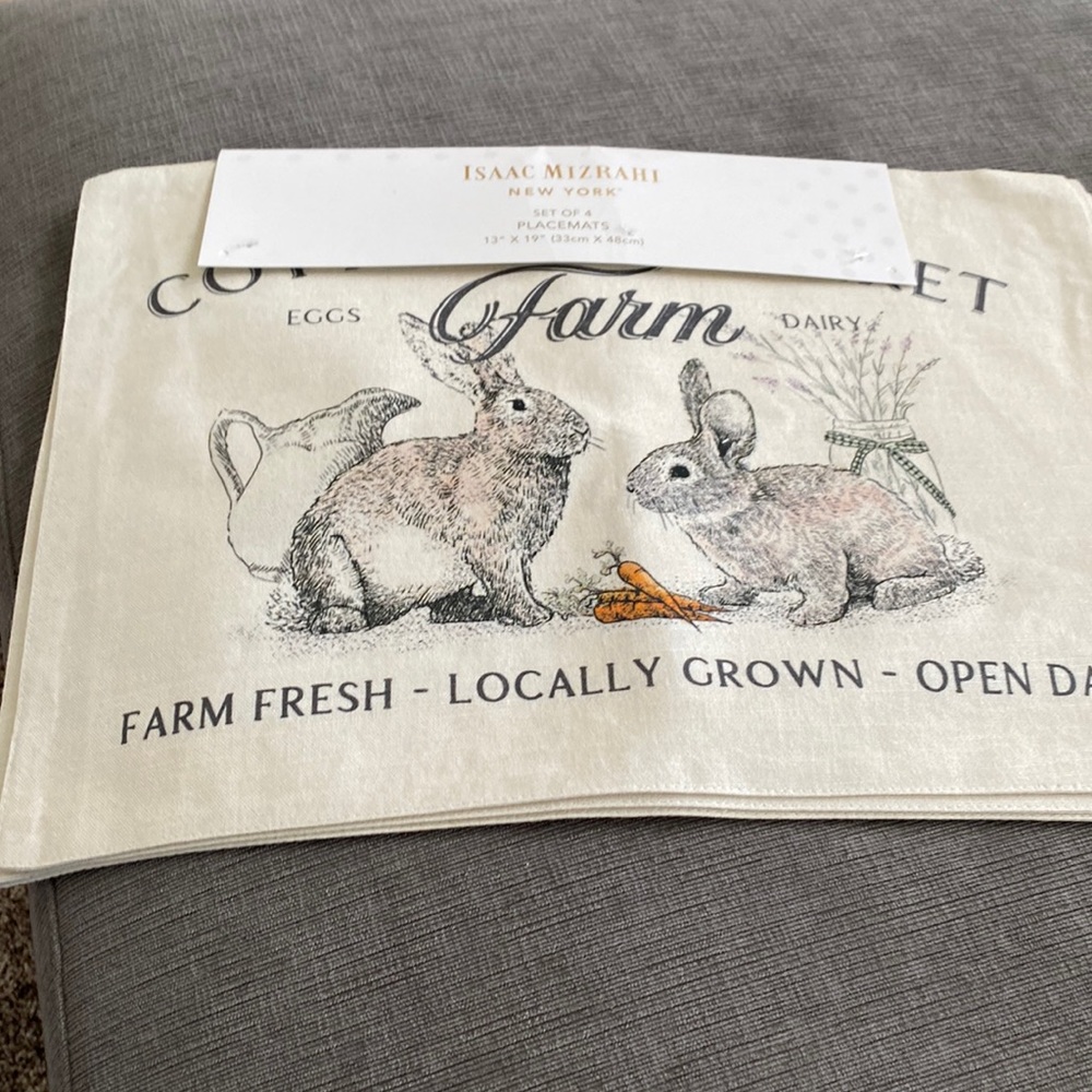 Isaac mizrahi easter placemats set of 4 farmhouse decor bunnies